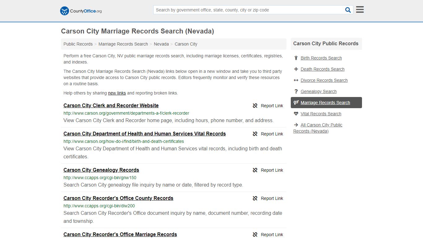 Carson City Marriage Records Search (Nevada) - County Office