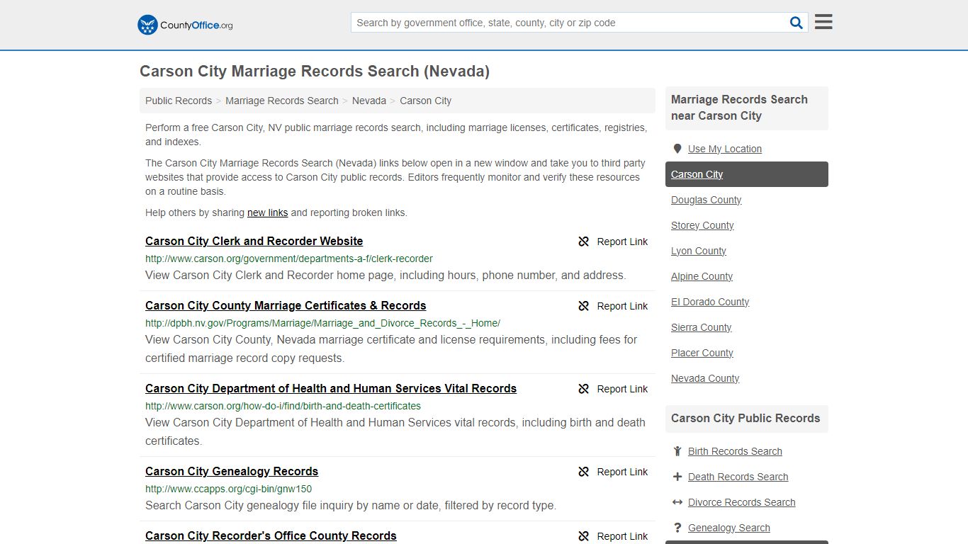 Carson City Marriage Records Search (Nevada) - County Office