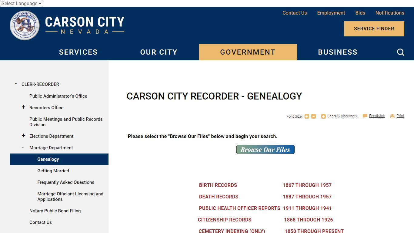 Carson City Recorder - Genealogy | Carson City